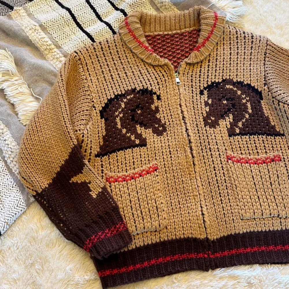 Western Design Rodeo Horse Cowichan Knit Traditional Zip Front Sweater